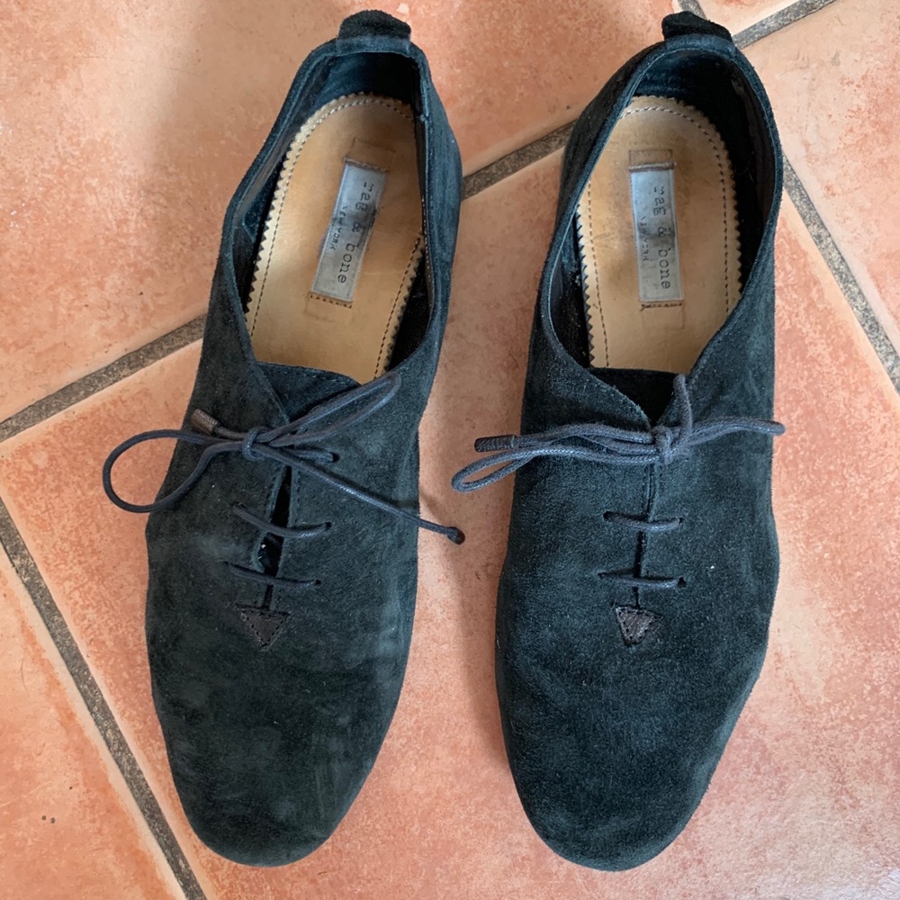Rag and Bone Cantor black suede Oxford flats